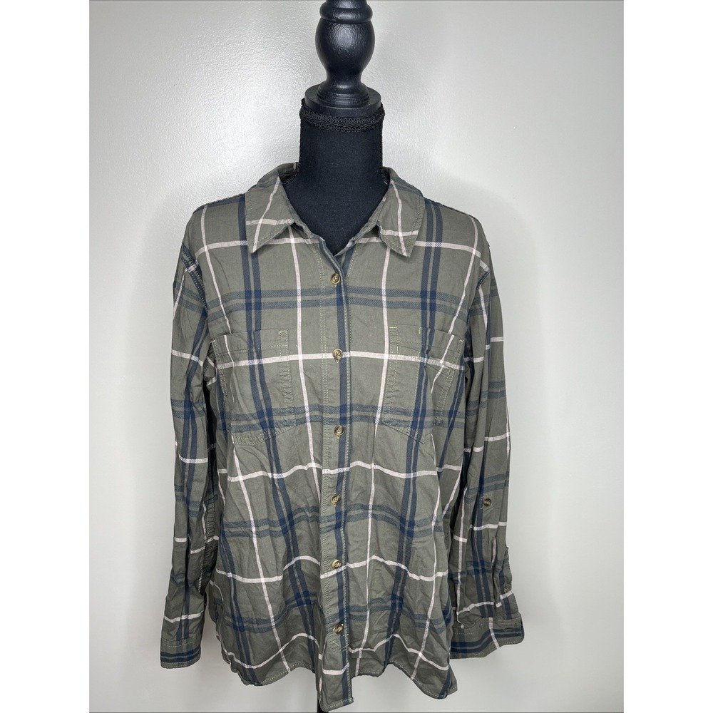Carhartt Women's Green Plaid Roll Tab Sleeve Button Up Shirt Size XL